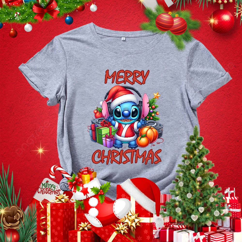 Camiseta feminina com estampa de Natal, blusa casual de manga curta, roupa solta, romance adulto, clássico