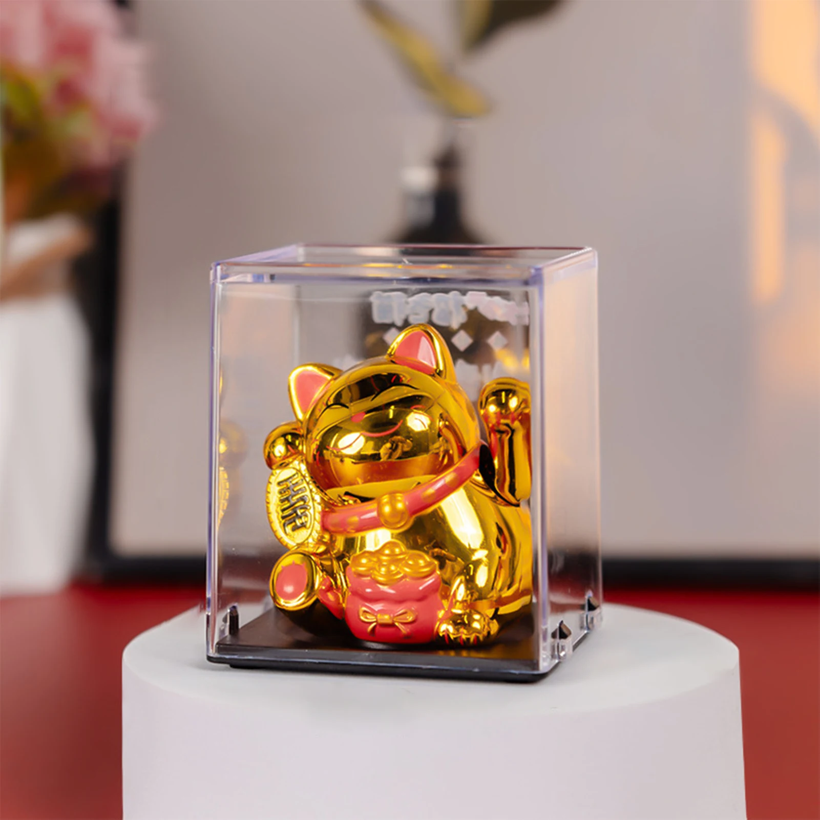 Waving Arm Lucky Cat Ornament Fortune Wealth Welcoming Cat Ornament for Shelf Decor Table Decor