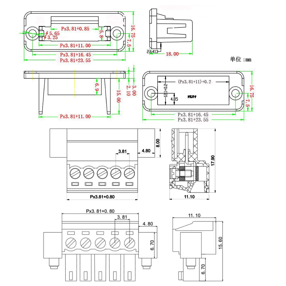 15EDGWC-3.81mm Steckbare Anschlussklemme mit Flansch zur Wandmontage, lötfreier Durchgangsverbinder für die Wandverdrahtung – Detail 4
