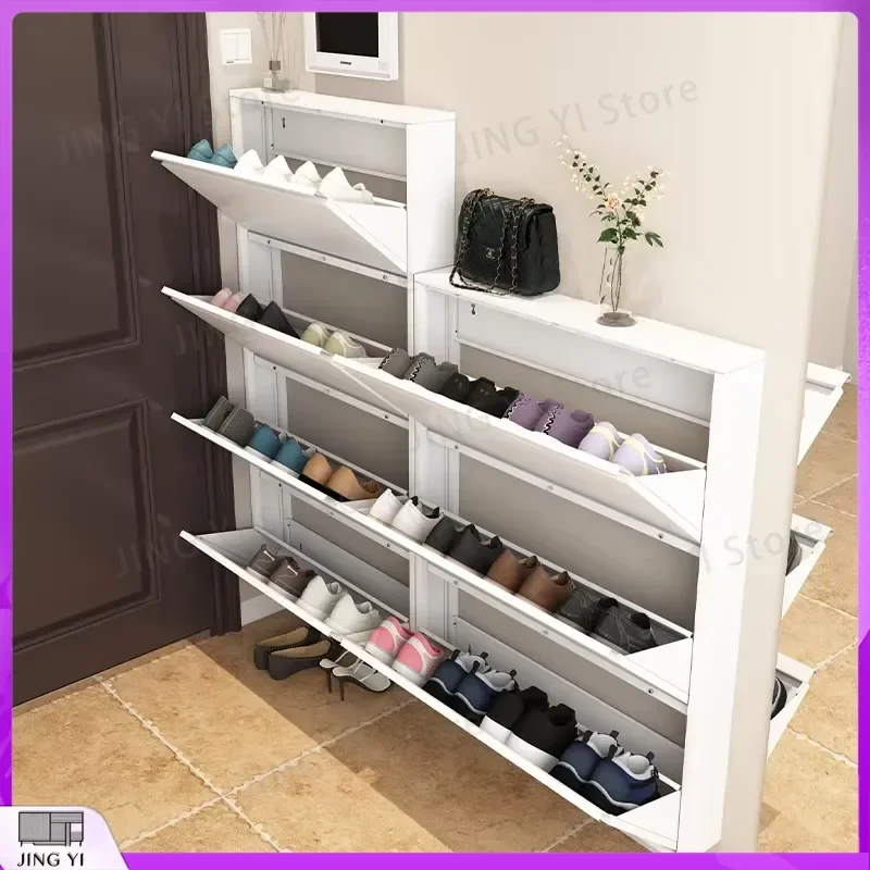 Ultra-Thin Modular Shoe Cabinet for Home Entrance Wall Mounted Clamshell Shoe Rack with Belt Storage Large Capacity Space