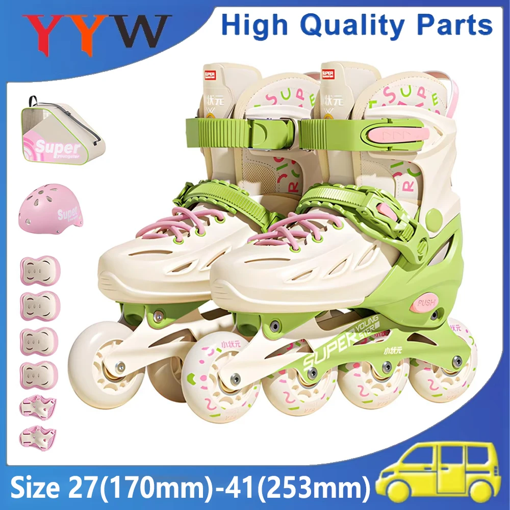 

2024 Children Inline Skate Shoes Roller Skates Set With Helmet Elbow Knee Pads Kids Boys Girls Outdoor Skating Sneakers 4 Wheels