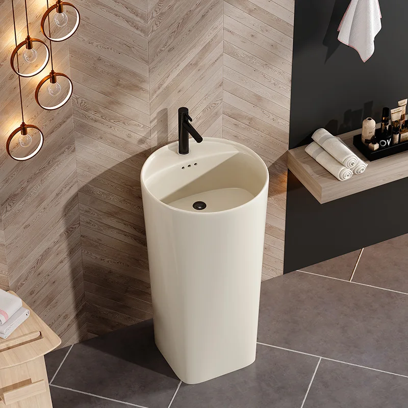 

Cream ceramic column basin integrated floor-to-ceiling bathroom balcony small apartment courtyard outdoor vertical wash basin po