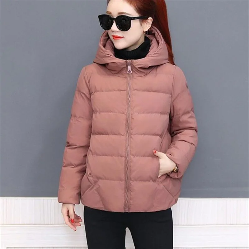 

Short Hooded Cotton Jacket Women Parka Coats Autumn Winter Windproof Warm Outwear Solid color Padded 4XL 5XL Zip Cotton Jacket