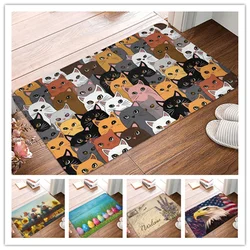 Colorful Cat Entrance Welcome Door Mat Non Slip Kitchen Rugs Home Doormat Cartoon Decor Rug Super Absorbent Carpet for Bathroom