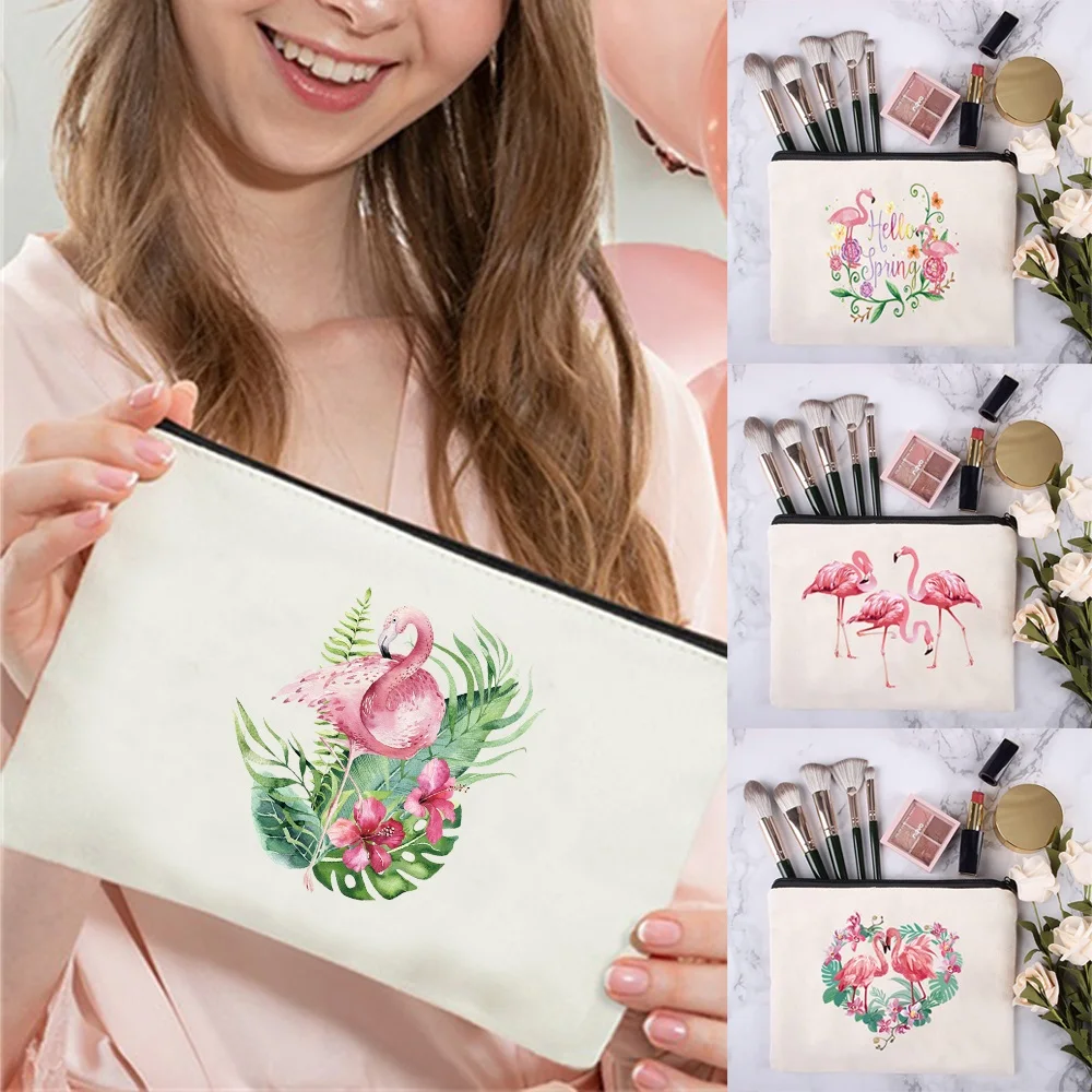 

Women Cosmetic Storage Organizer Hand Travel Bag Lipstick Makeup Pouch Fashion Zipper Clutch Phone Purse Flamingo Pattern