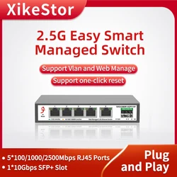 XikeStor 5-Port 2.5G Managed Switch, 10G SFP+, LACP/VLAN/QoS/STP/IGMP, Metal, 2.5Gb Ethernet Splitter, Desktop/Wall-Mount, Homel