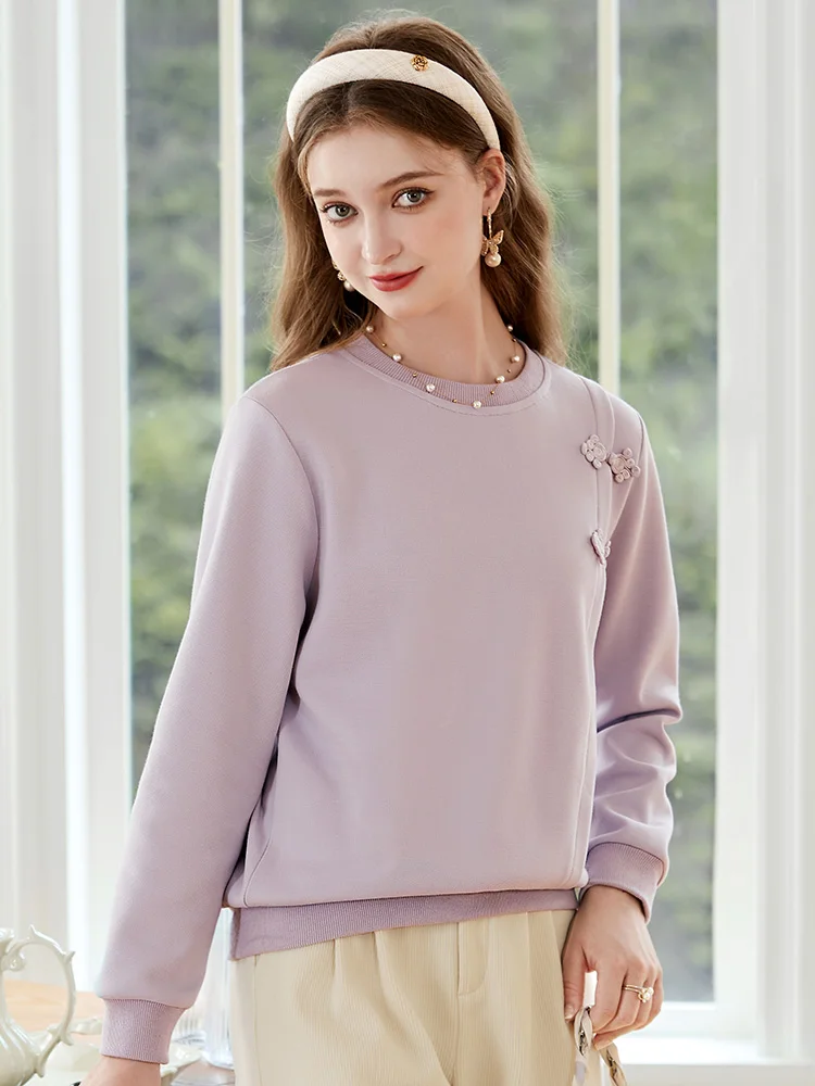 I BELIEVE YOU Purple O-neck Pullover Hoodies For Women 2023 Autumn New Loose Long Sleeve Office Lady Solid Clothes 2233195318