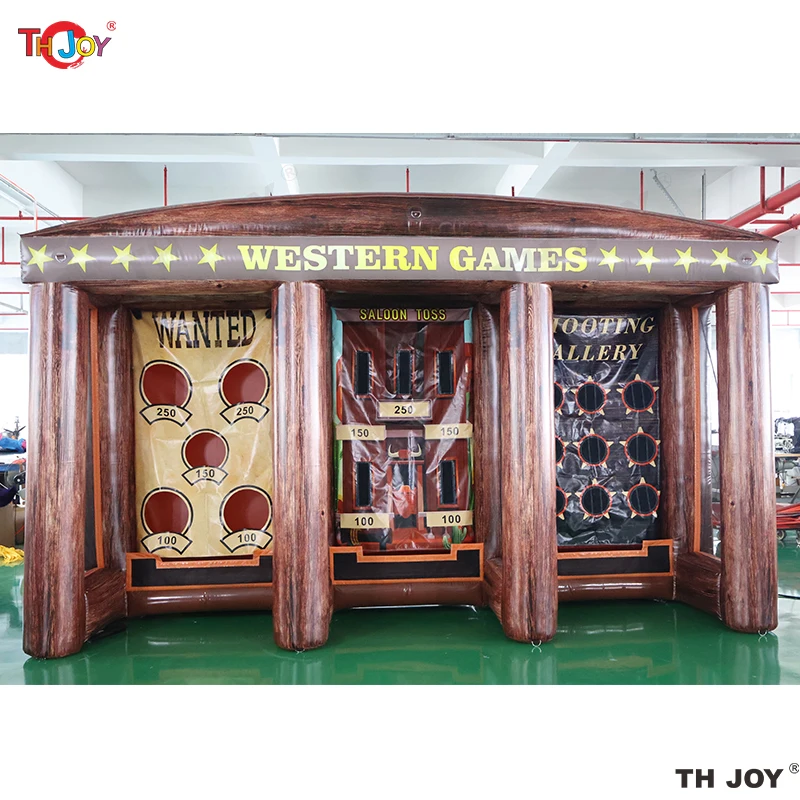 

5x1,5x2,5 м новые карнавальные надувные игры в западном стиле 3 в 1, серия для бросания стрельбы, галерея, игра