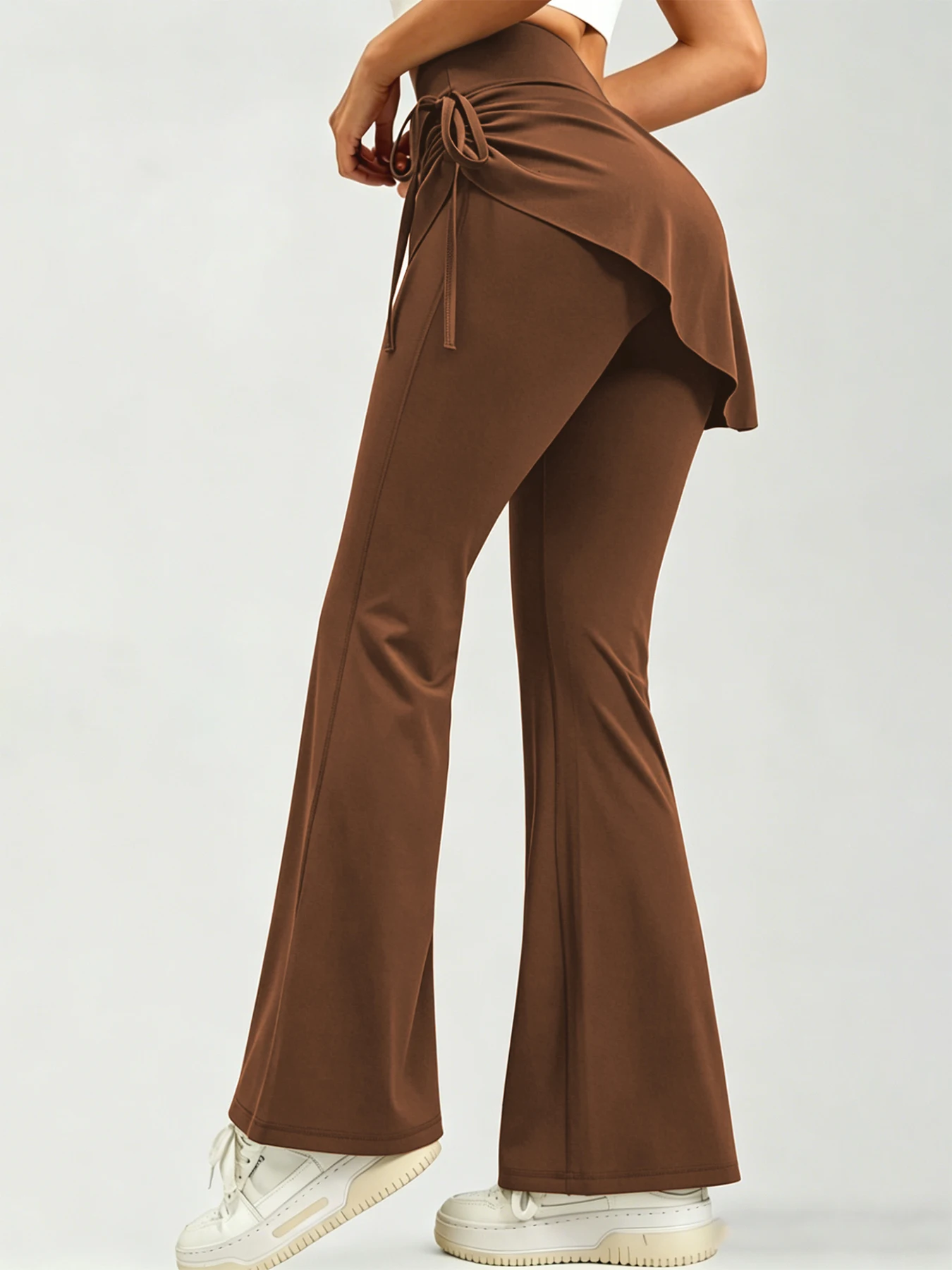 

Fake 2 Pieces Women's Pants Elastic High Waist Slim Flare Pants Lady's Sportswear Long Trousers Korean Style Sweatpants Women