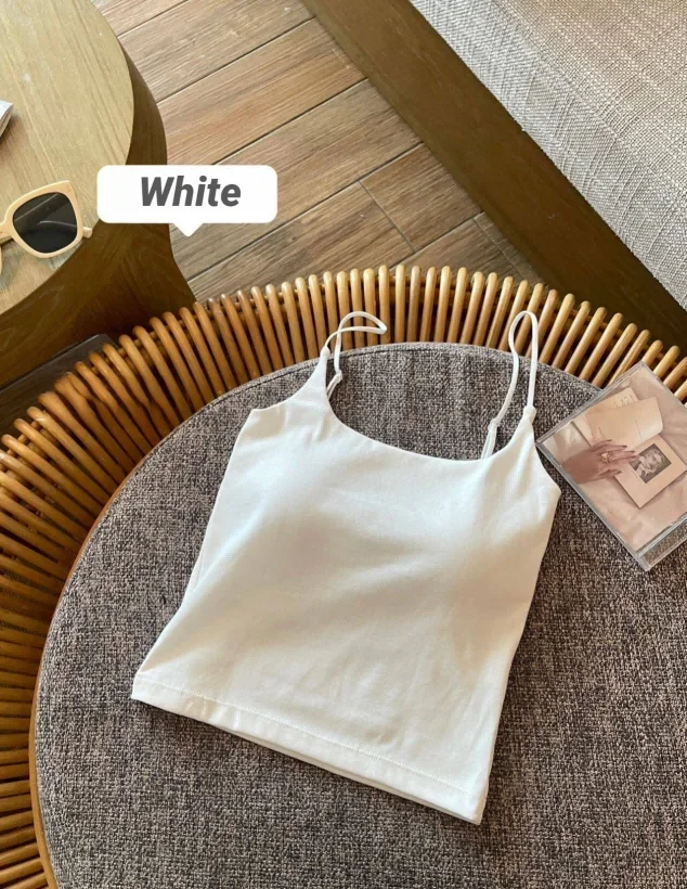 CHUANGERM Damen Einfaches Tanktop, schmal geschnittenes Trägertop, Weste, Oberbekleidung, Unterwäsche mit Brustpolster für Mädchen – Detail 10