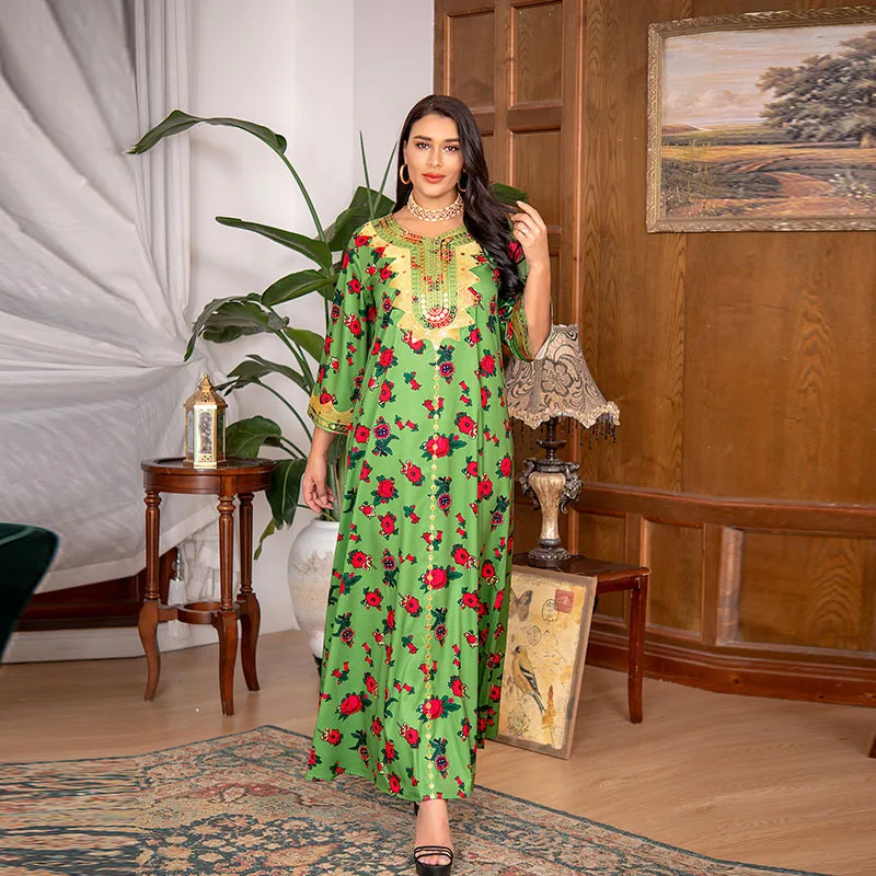 

Elegance Printed Robe Dubai Abayas for Women Evening Gown Muslim Dress Women Casual Party Dress Saudi Clothes for Muslim Women