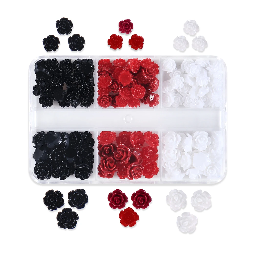 Black Red Rose Flowers Nail Art Charms Camellia Flower Manicure Accessories French Nails Decoration Valentines Day Nails Jewelry
