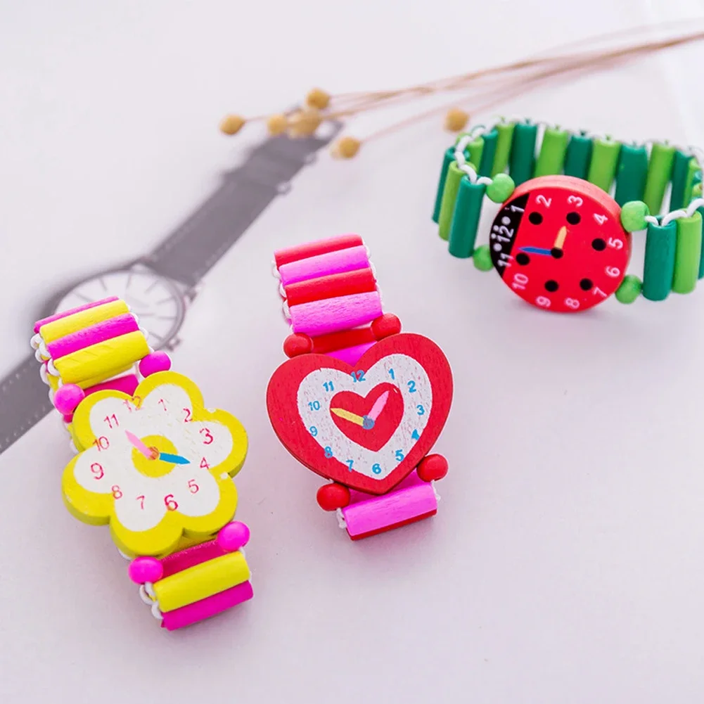 1Pc Kids Meisje Kleurrijke Houten Armbanden Kinderen Elastische Horloge Polsbandjes Baby Speelgoed Armband Educatief Speelgoed Verjaardagscadeau Sieraden