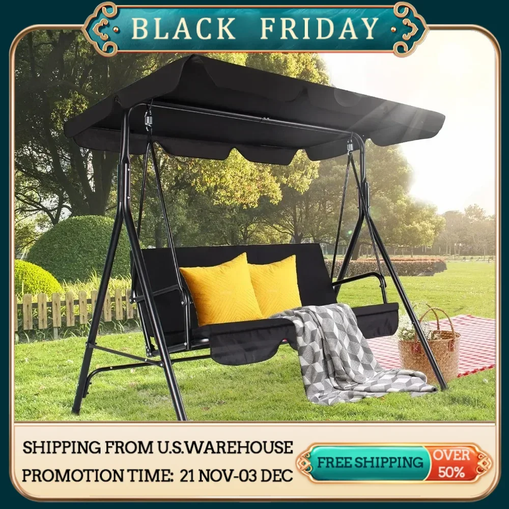 

3-Seats Outdoor Patio Swing Chairs With Adjustable Tilt Canopy & Durable Steel Frame Outdoor Garden Swings Furniture Complete