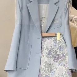 Ensembles de jupe gilet imbibé, beau costume floral, bleu, sens de la mode, printemps, nouveau