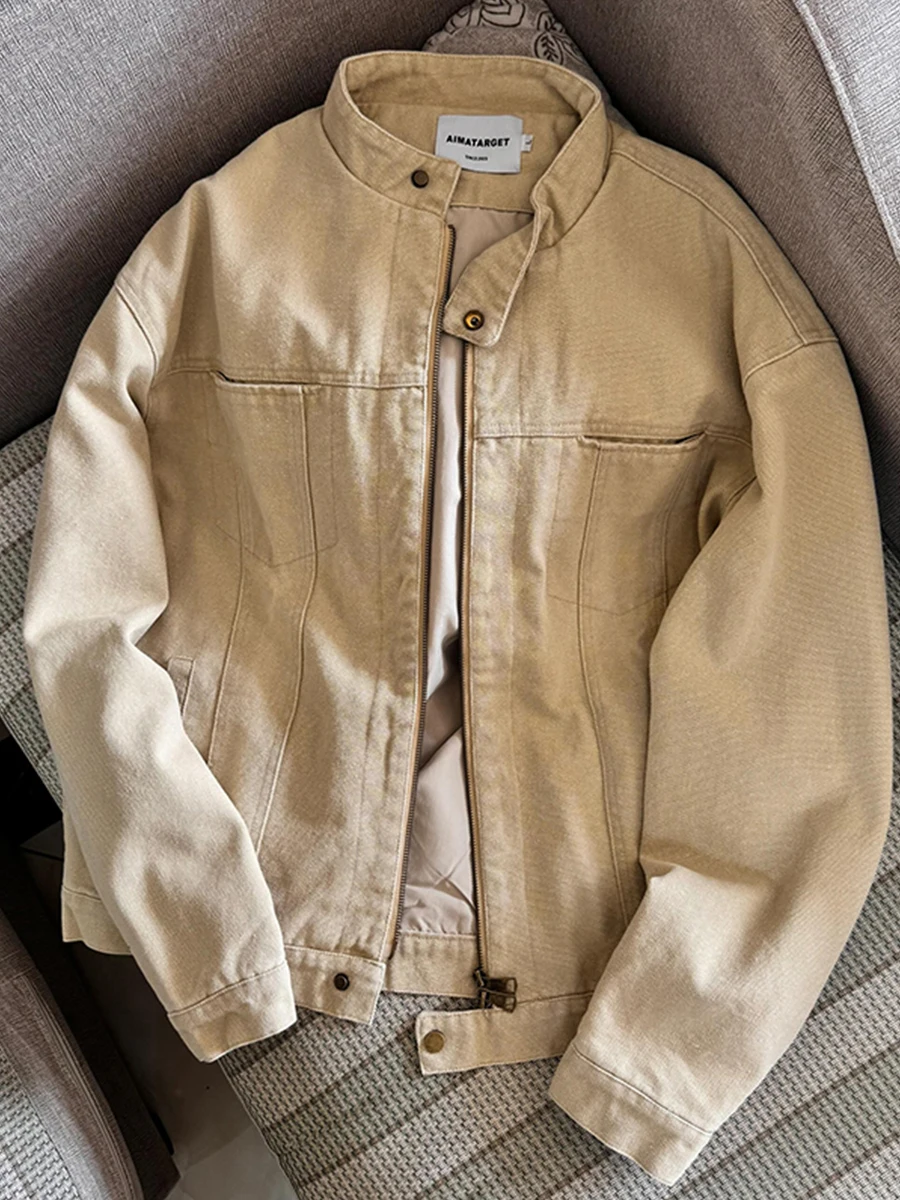 

Мужская джинсовая куртка Cleanfit Heavy Du Waed с коротким воротником, весенне-осенняя, в стиле рабочей одежды, американская куртка-харрингтон на молнии