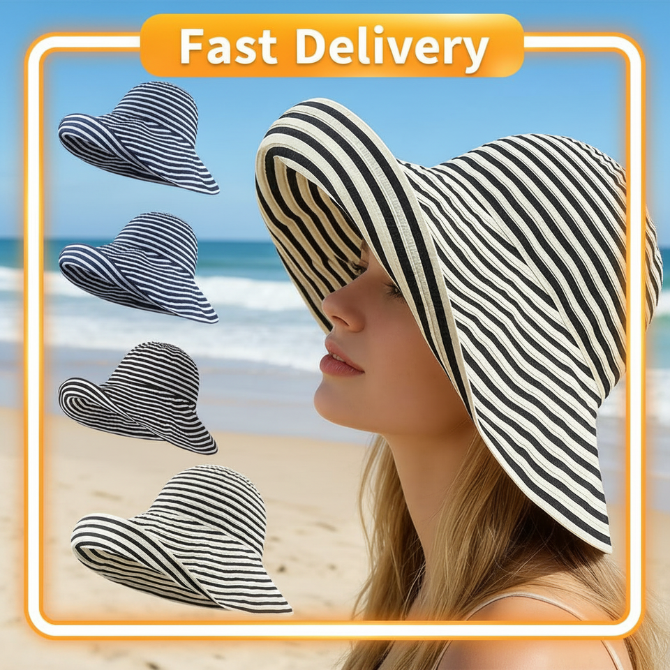  1pc new Retro Striped Large Brimmed Fisherman Hat For Women Autumn Foldable Versatile Casual Sun Hat Outdoor Sun Protection Sun 