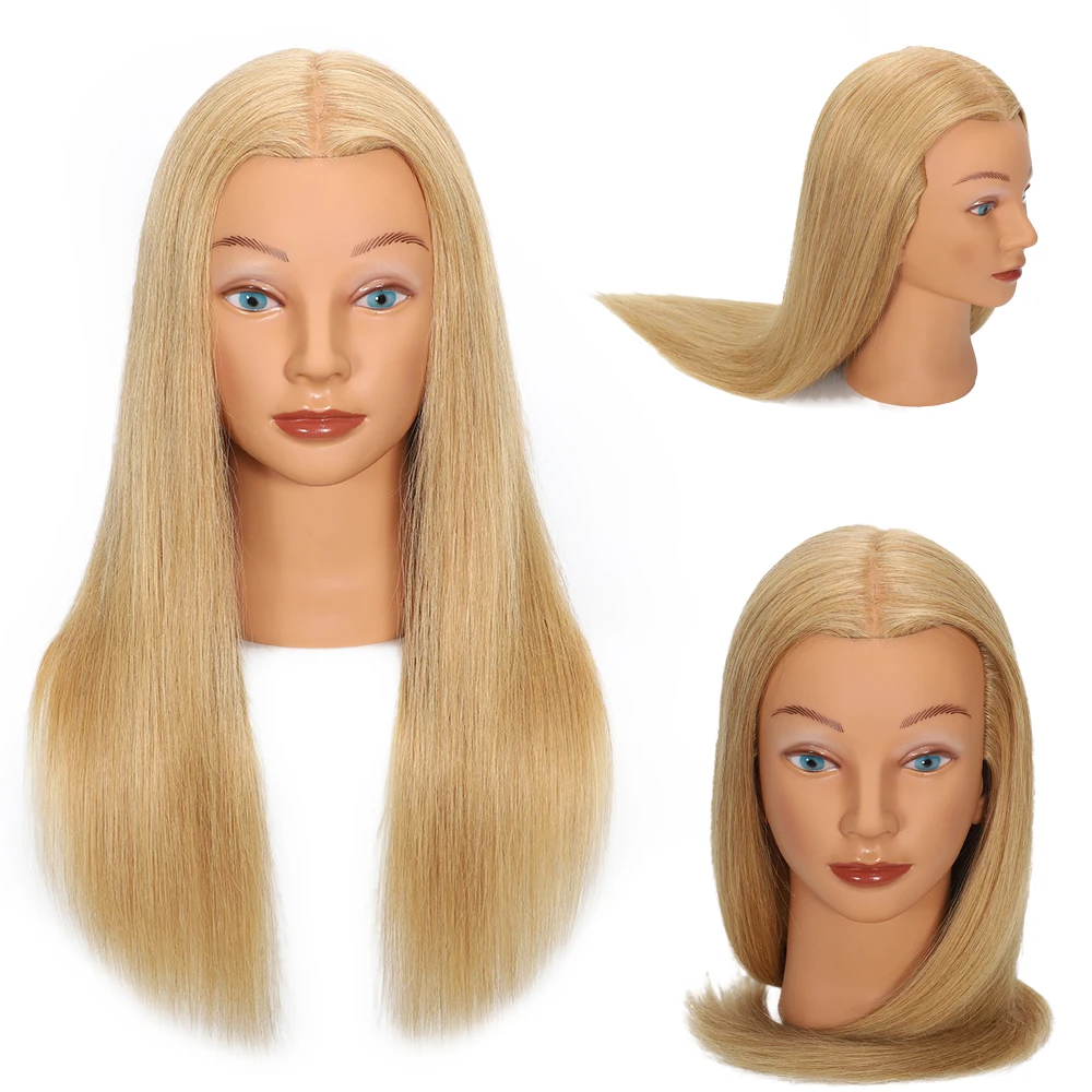 100% Human Hair Mannequin Head for Cosmetology Styling Training Practice Can Be Curled Straighten Professional Mannequin Head