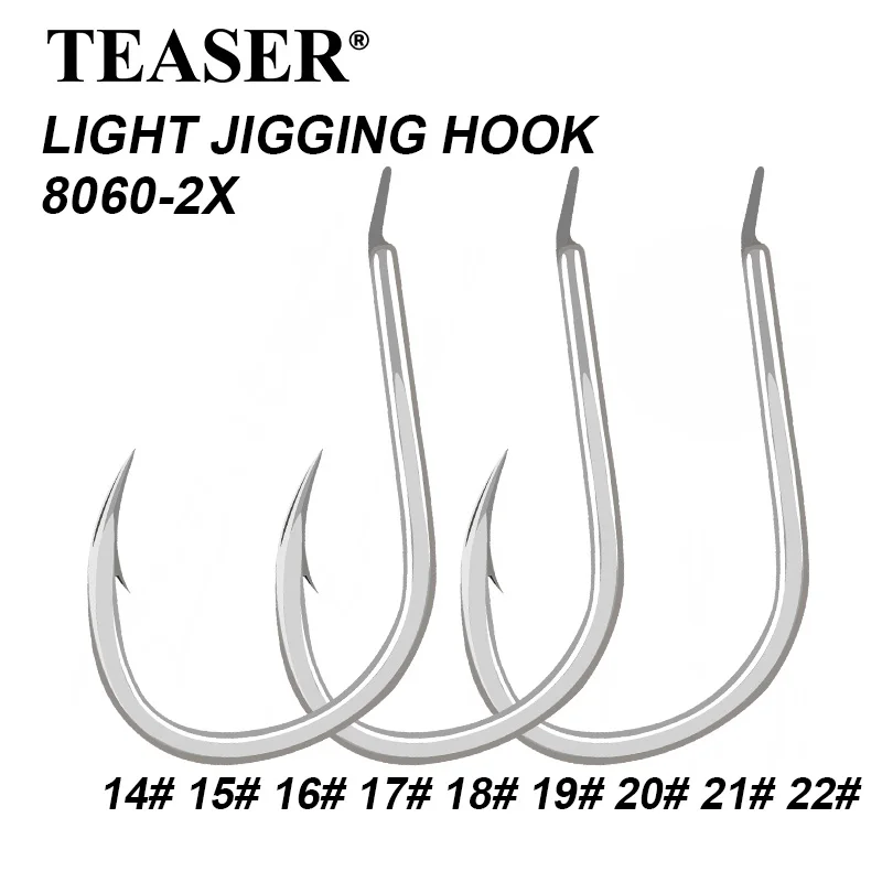 

TEASER 8060 2X 10pcs/bag Saltwater Slow Jig Fishing Barbed Power Hooks 2/0 3/0 5/0 7/0 9/0 High Carbon Steel Light Jigging Hook