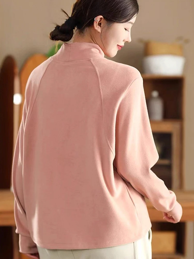 Amax LuluE Brand Fashion Loose Cotton Clothes Women Classic Vintage Turtleneck T-shirts Ladies Leisure Soild Luxury Elegant Tops