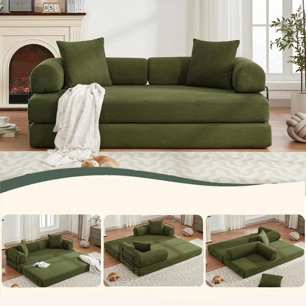 Sofá cama plegable convertible, sofá de piso modular con respaldo extraíble, sofá colchón plegable de pana con estructura fija