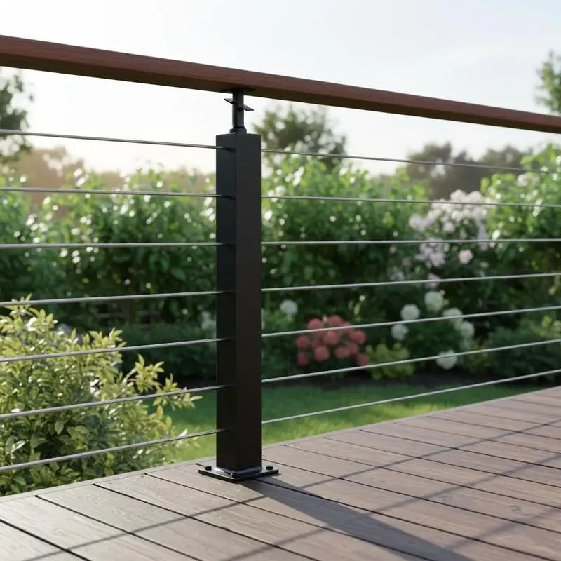 

Steel Balustrade Column 42" x 2" x 2" For Deck Porch Balcony, Horizontal Curved Bracket Pre-drilled Surface Mount Hardware Black 1-Pack
