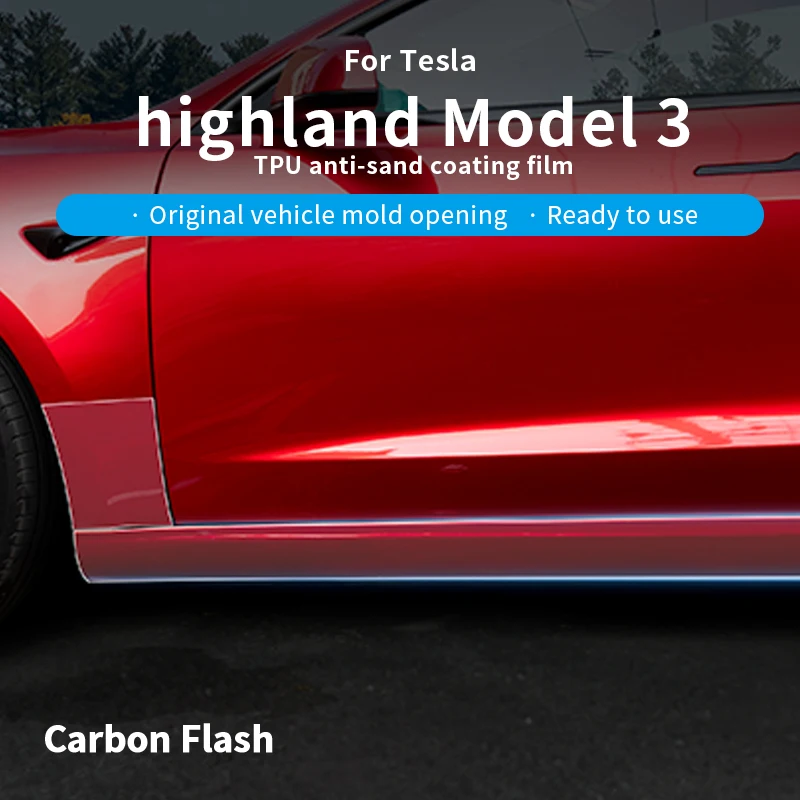Image of Carbon Flash Schutzfolie für Tesla 2024-2025 Model 3 TPU Schmutzabweisende Folie für Türschmutzfänger (Lang Transparent)