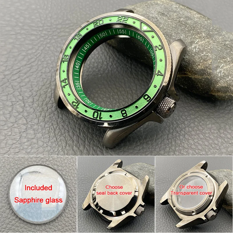 

42mm Mod SKX007 Case Gun Grey with Sapphire Crystal Glass Seal Back Cover/Transparent Bottom Cover Fits Men Diving Watch Case