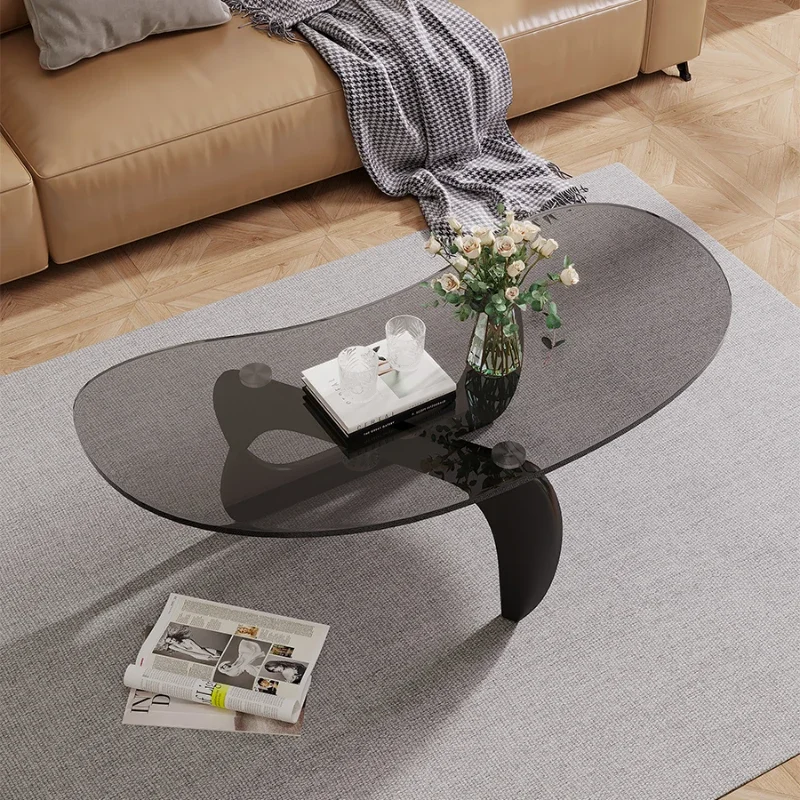 Taiwan table small apartment tempered glass black solid wood special-shaped coffee table