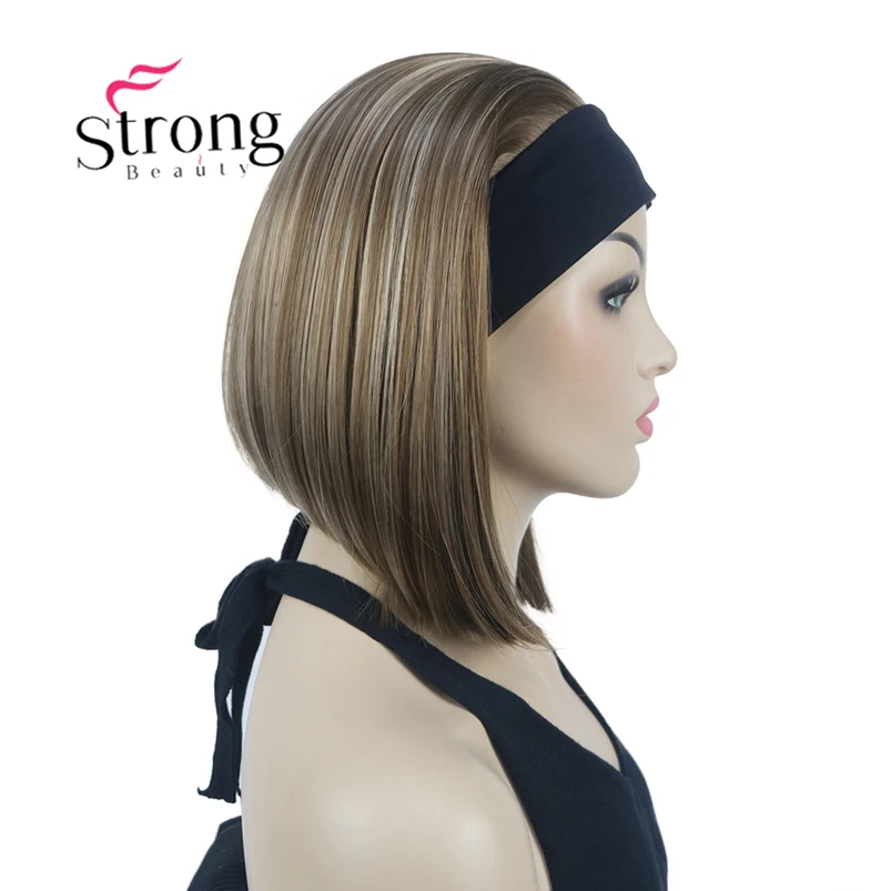 Strongbeauty Bob Korte Rechte Bruin Met Blonde Gemarkeerd Hoofdband Pruik Kleur Keuzes