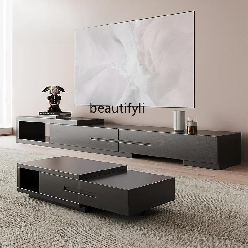 

cc182R11 Modern Minimalist Retractable Storage Coffee Table TV Cabinet Combination Nordic Living Room Furniture Black Oak Coffee