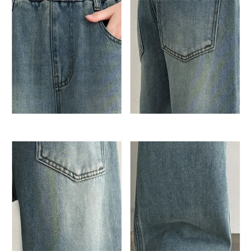 Brief Style Kids Spring Autumn Loose Straight Jeans for Teenager Girls Casual Solid Color Denim Pants Children Elegant Trousers