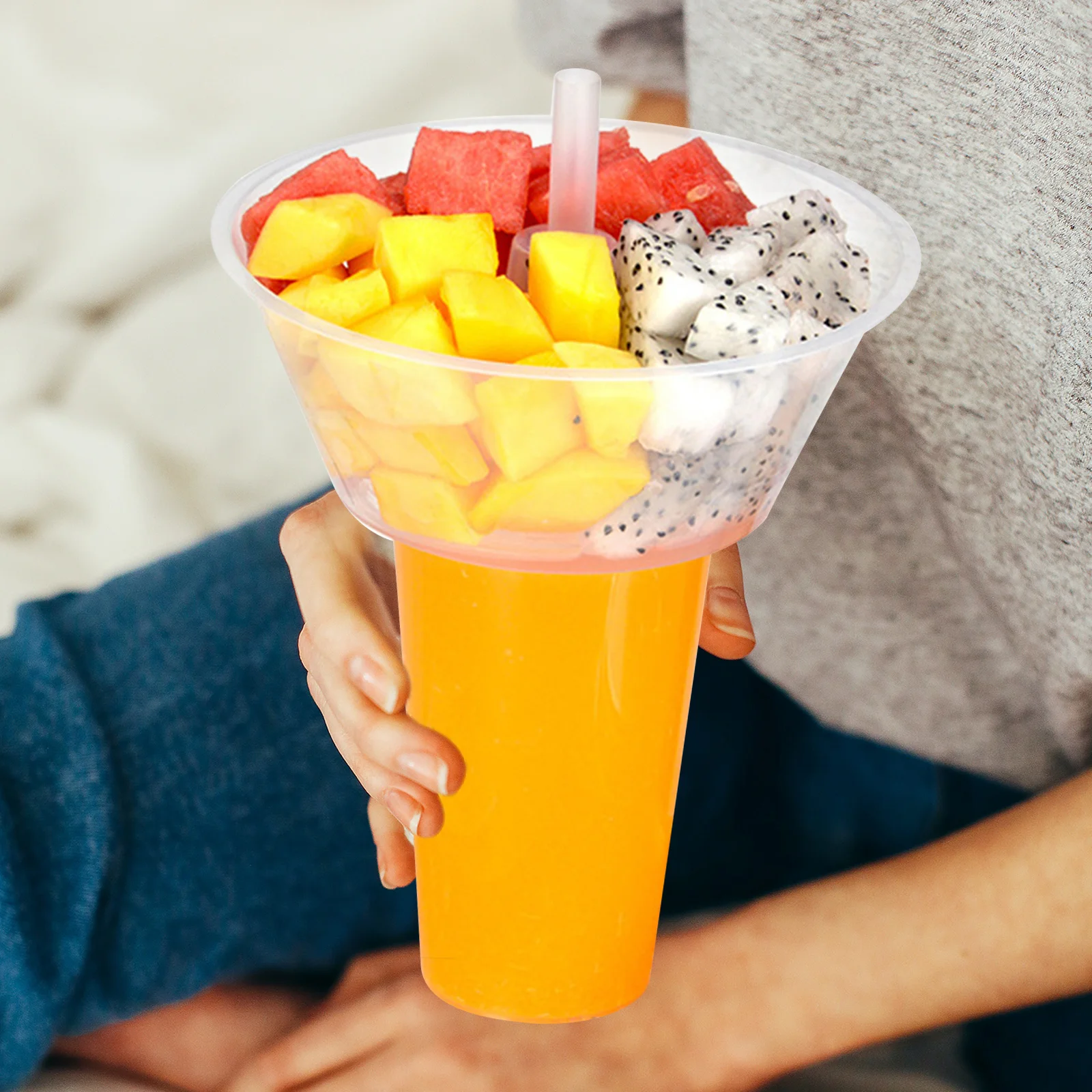 10pcs Disposable Snack And Drink Cup Bowl Portable Drink Cup Top Bowls Convenient Snack Bowl Food-Grade Reusable Snack Tray