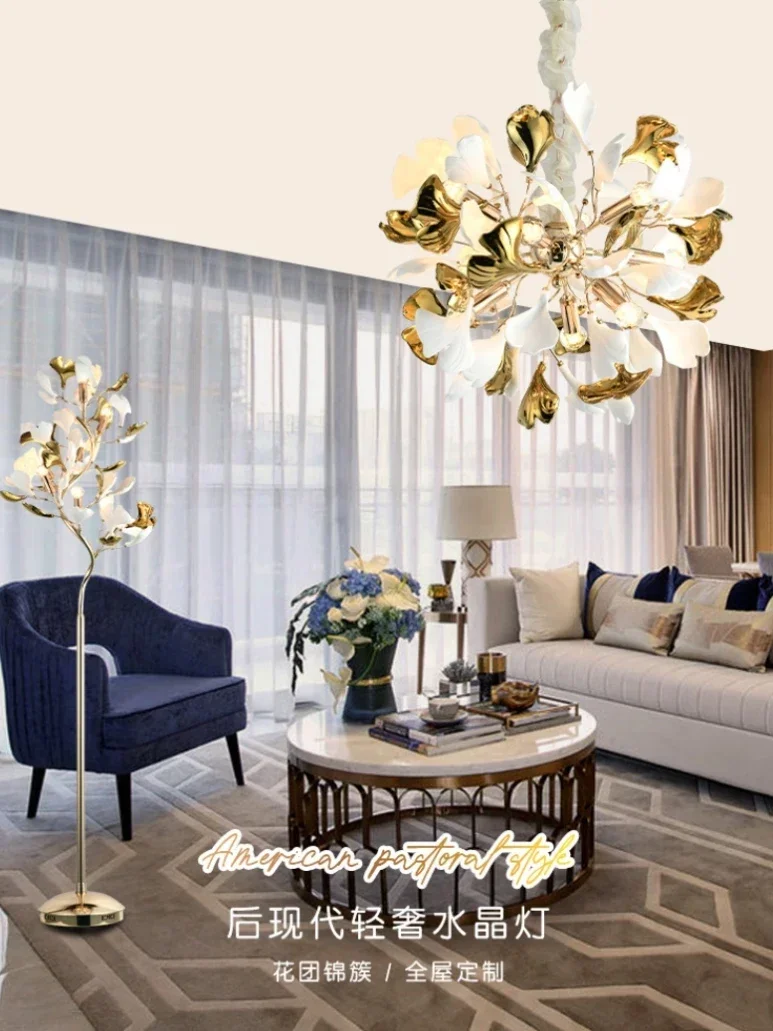 

French Ginkgo Leaf Ceramic Chandelier Round Pendant Light for Dining Room, Bedroom, Bathroom & Home Decor