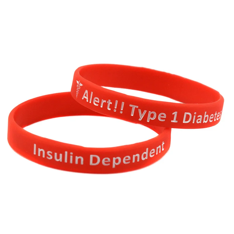 1 PC Type 1 Diabetes Insulin Dependent Silicone Rubber Wristband Medical Alert Bangle 2 Sizes