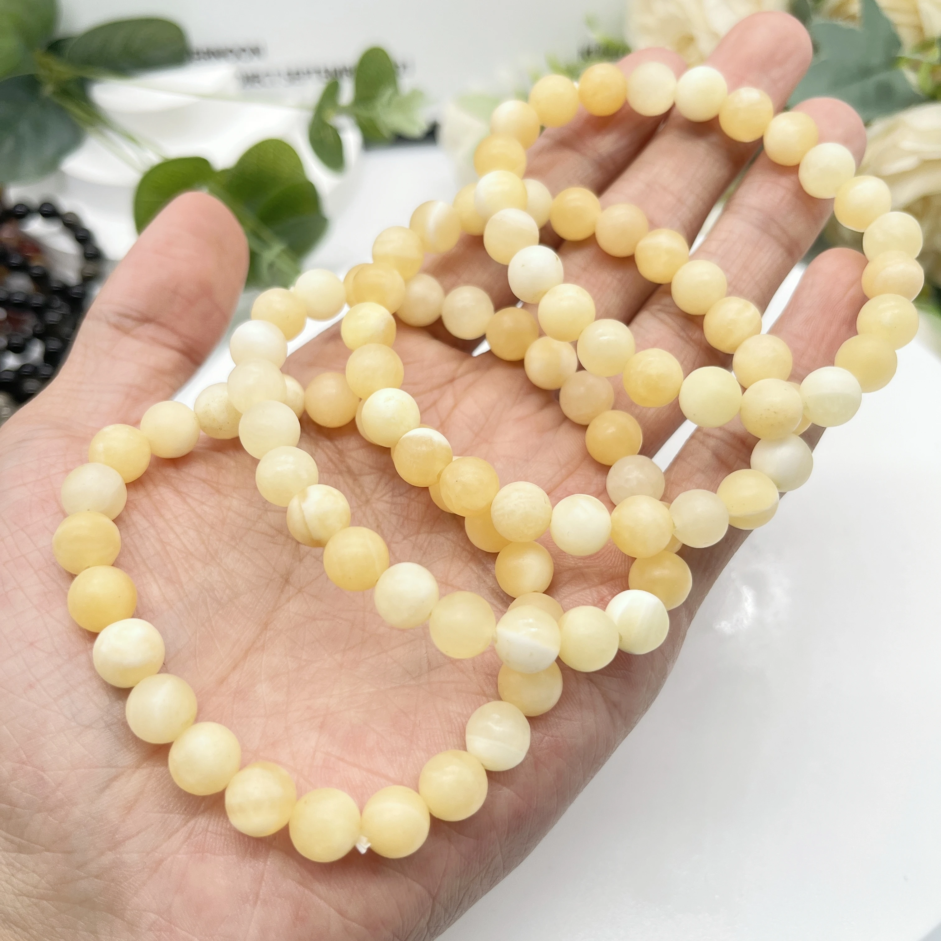 Natural Orange Calcite Crystal Stone Bead Bracelet Fashion Reiki Healing Gemstone Strand Bangles Jewelry home decor Gift