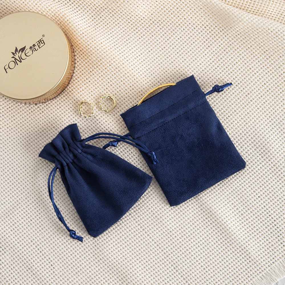 10pcs Navy Flannel Jewelry Packaging Bags, Gift Drawstring Pouches