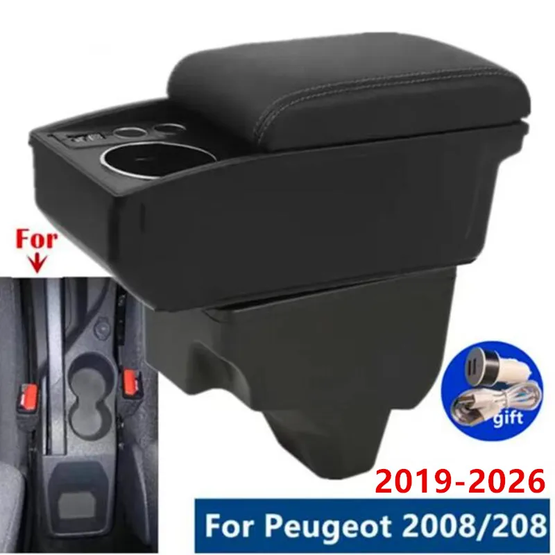 Für Peugeot 2008 Armlehnenbox für Peugeot 208 Auto-Armlehnen-Aufbewahrungsbox Getränkehalter Spezielles Nachrüst-Zubehör 2019-2026