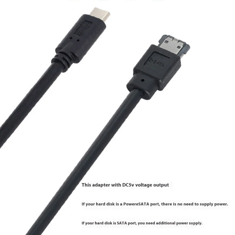 USB Type C To ESATA Converters Cable With 5V Power Supply For External HDD SSDs ODD Drive Fast Speed 5Gbps Data Transfer