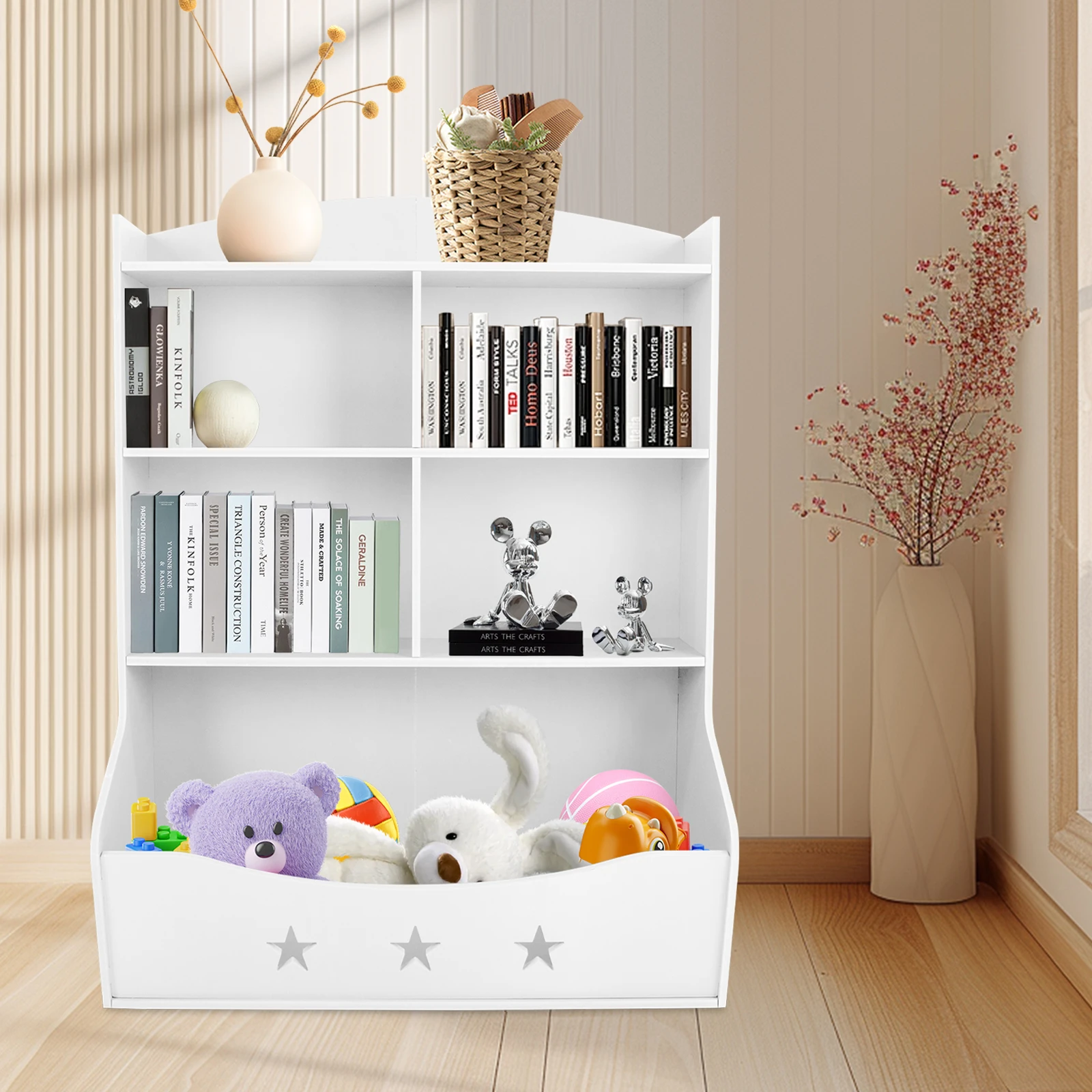 

3 Layer PVC Bookshelf,Pink/Green/White Home Organization Toy Bookcase Floor Standing 76.5*34*93cm for Children's Rooms,Corridors