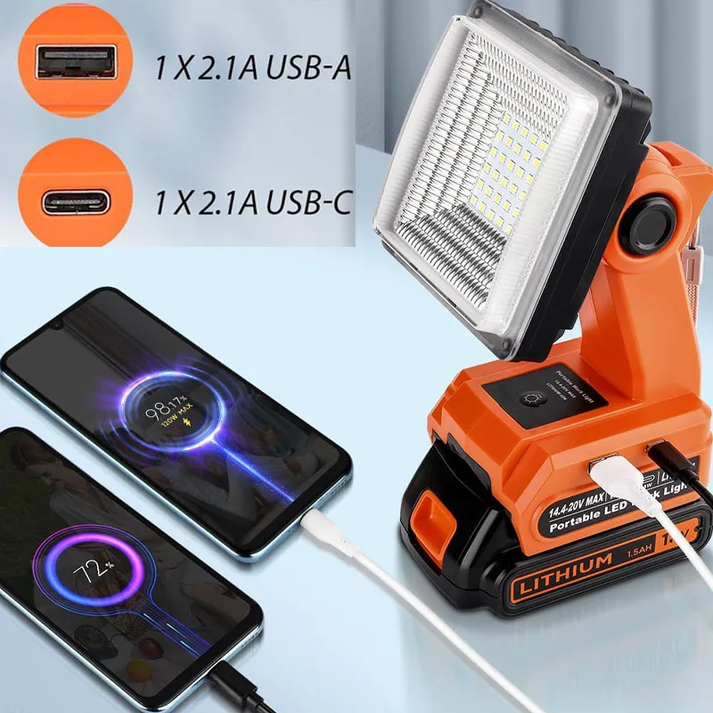 4 Inch Led Work Light Tool Lamp for Black&Decker 20V Li-ion Battery Cordless Flashlight Floodlight Portable Lantern Camping lamp