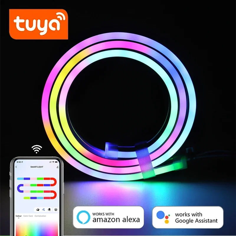 Bande lumineuse LED néon TUYA, bande de lampe RGBIC, fonctionne avec Alexa pour la maison, Wifi, Smartlife, 10m, 32,8 pieds