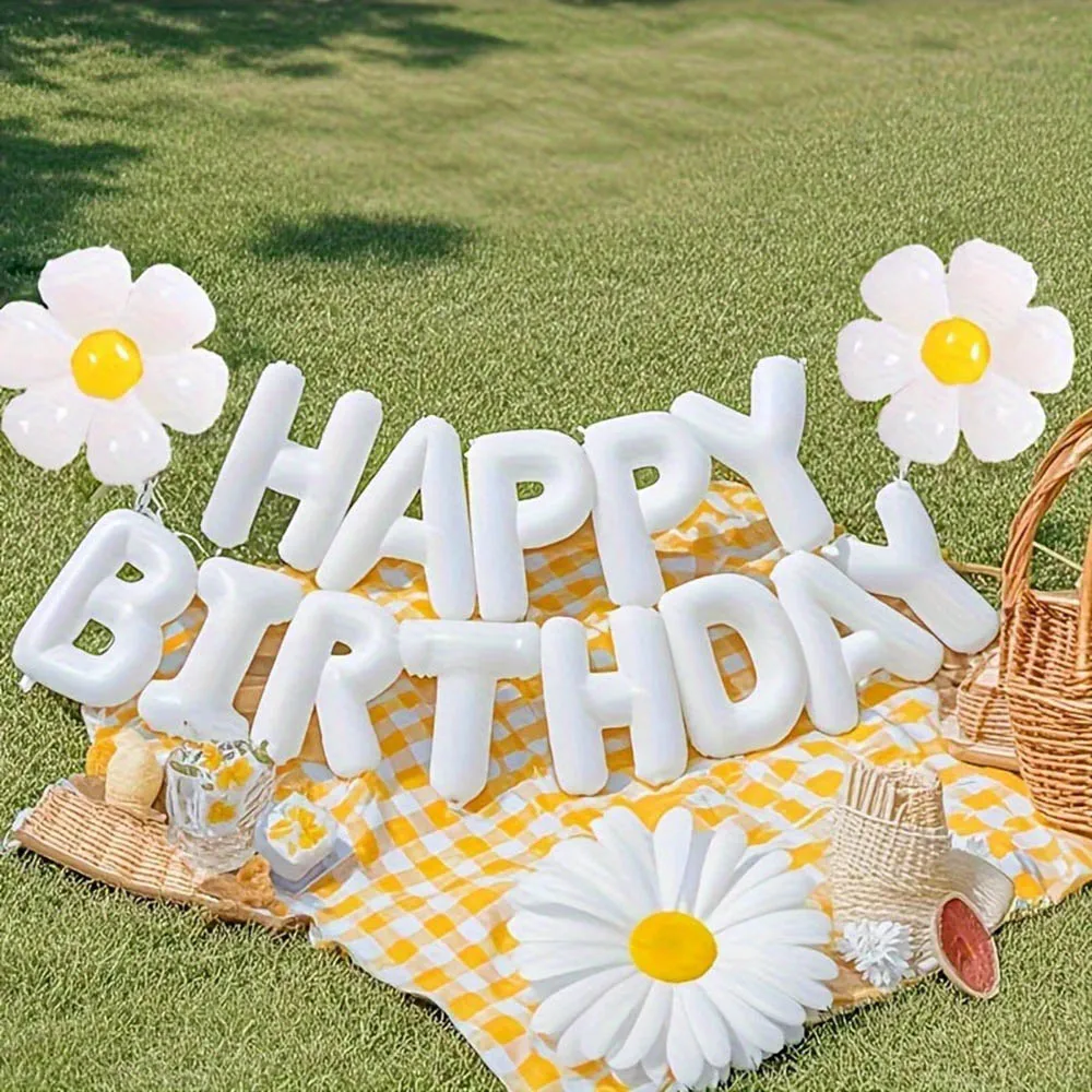 1set Weiße Gänseblümchen Blumen Alles Gute Zum Geburtstag Dekoration Luftballons Folienballons Geburtstag Party Dekoration Ballon Jahrestag Geschenke