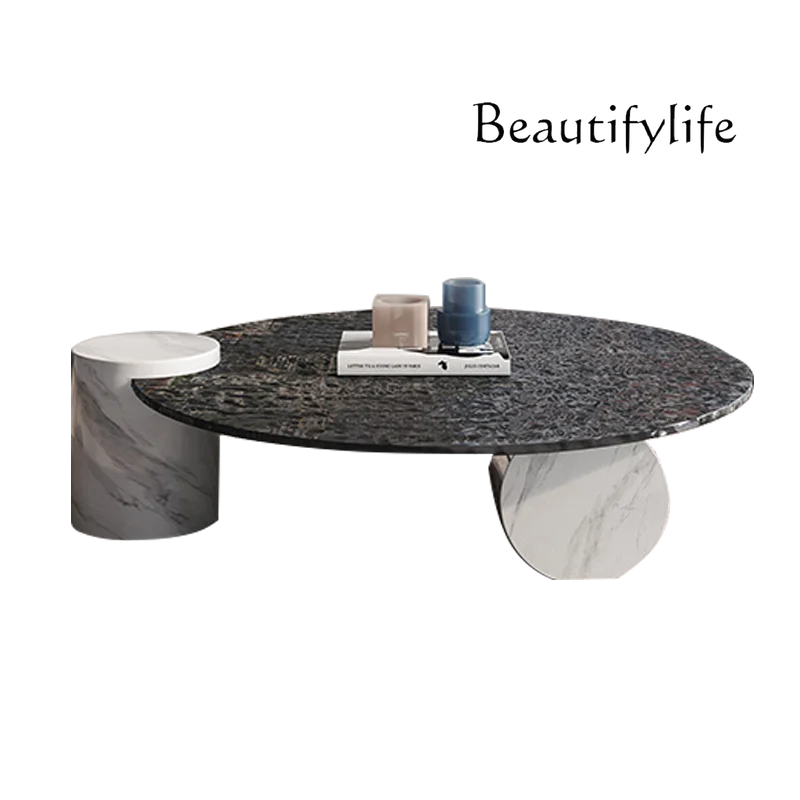 Italian-Style Light Luxury Water Ripple Glass Coffee Table Living Room Small Apartment Tea Table Marble round Tea Table