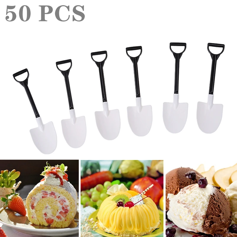 Colher De Sobremesa De Mini Pá Descartável, Colher De Bolo De Sorvete Em Vaso Para Crianças, Colheres De Café De Chá, Fontes De Festa, 50Pcs