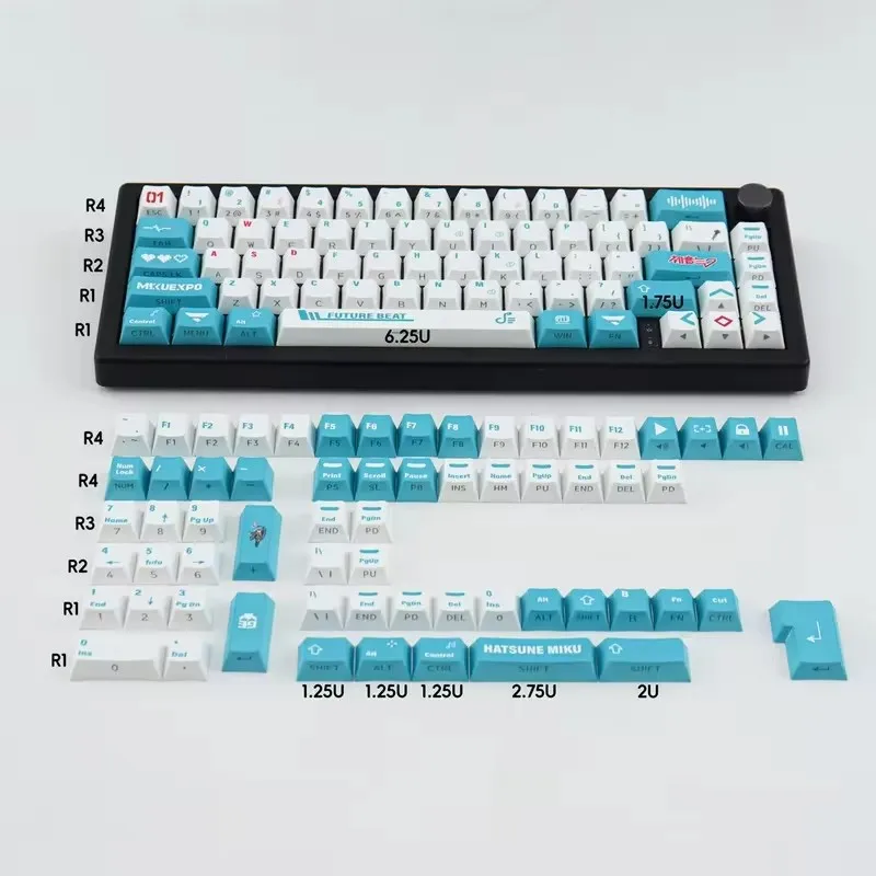 2024 New Miku Keycaps 130 Keys Cherry Profile Side Transparent Pbt Thermal Sublimation  Mechanical Keyboard Keycap Anime Gifts