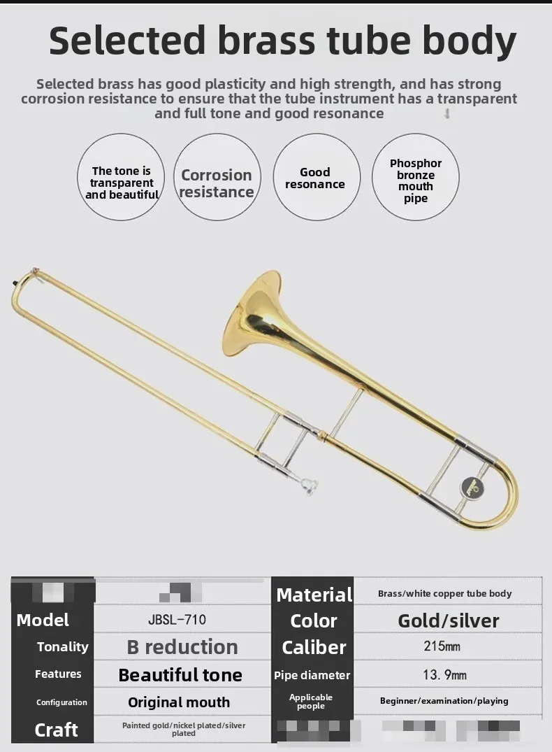 Trombone, B piatto, tuba contralto, corno per principianti