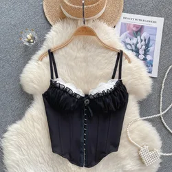 Sexy Lace Camis Fashion Basic Corset Bustier Slim Hotsweet Tank Top Solid Crop Top Women Summer Streetwear Clothing