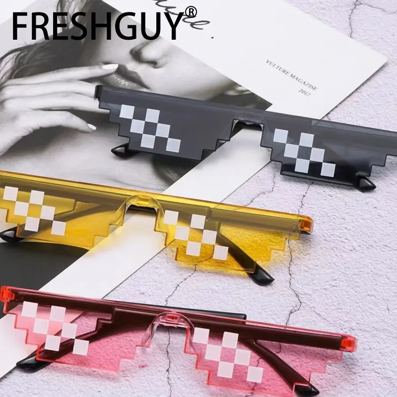 FRESHGUY Fashion Funny Mosaics Decorated Glasses Quadratic Pixel Eyewear 2024 New Sunglasses