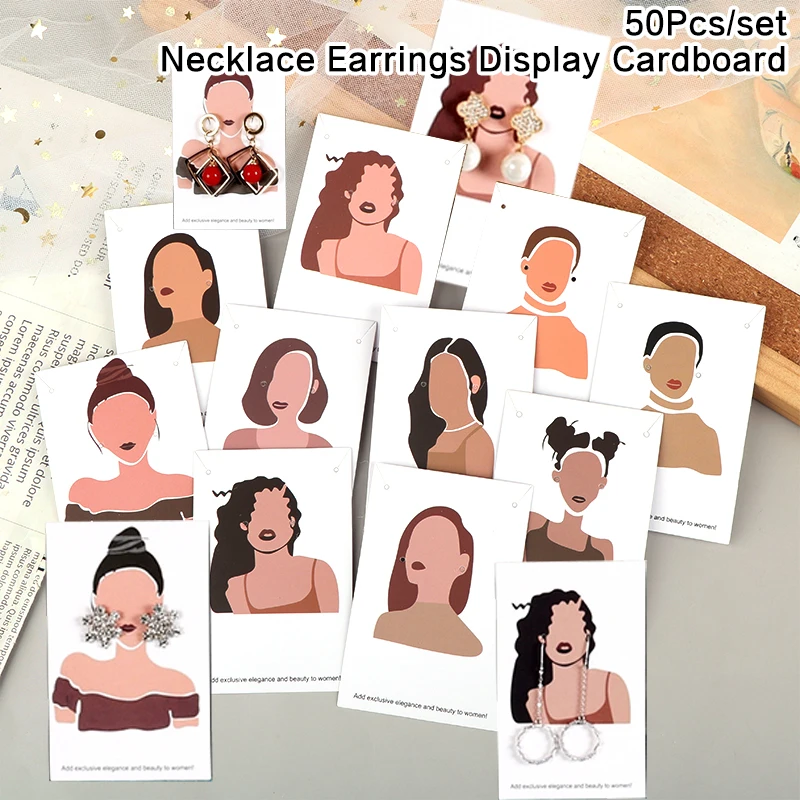 

50Pcs People Face Earring Display Card Paper Print Vintage Girl Pattern Necklace Earrings Packaging Card Jewelry Display Holder